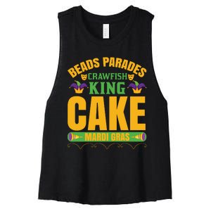 Beads Parades Crawfish King Cake Mardi Gras Women's Racerback Cropped Tank