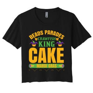 Beads Parades Crawfish King Cake Mardi Gras Women's Crop Top Tee