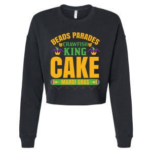 Beads Parades Crawfish King Cake Mardi Gras Cropped Pullover Crew