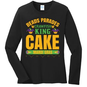 Beads Parades Crawfish King Cake Mardi Gras Ladies Long Sleeve Shirt