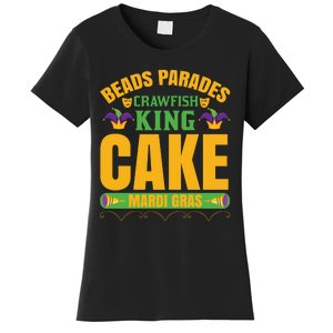 Beads Parades Crawfish King Cake Mardi Gras Women's T-Shirt