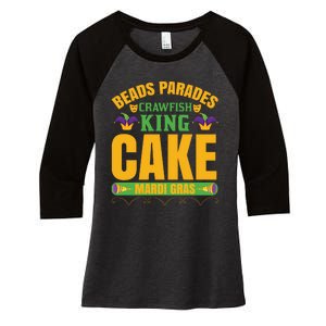 Beads Parades Crawfish King Cake Mardi Gras Women's Tri-Blend 3/4-Sleeve Raglan Shirt