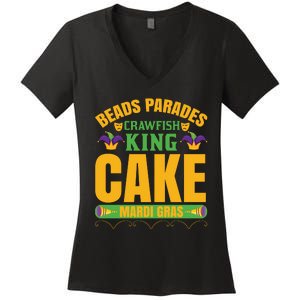 Beads Parades Crawfish King Cake Mardi Gras Women's V-Neck T-Shirt