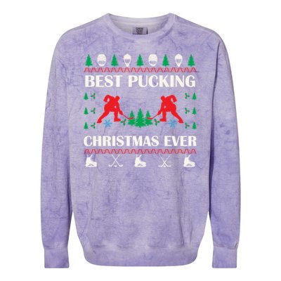 Best Pucking Christmas Ever Hockey Christmas Hockey Lover Gift Colorblast Crewneck Sweatshirt