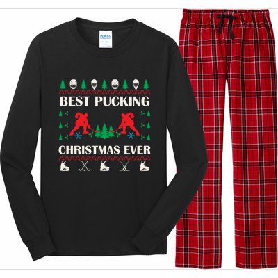 Best Pucking Christmas Ever Hockey Christmas Hockey Lover Gift Long Sleeve Pajama Set