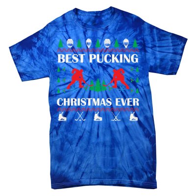 Best Pucking Christmas Ever Hockey Christmas Hockey Lover Gift Tie-Dye T-Shirt