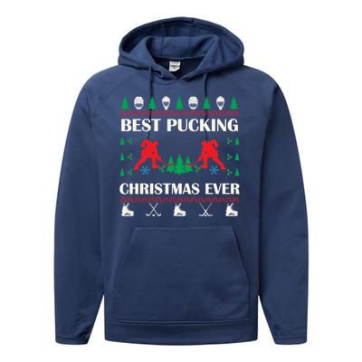 Best Pucking Christmas Ever Hockey Christmas Hockey Lover Gift Performance Fleece Hoodie