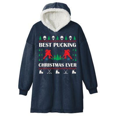 Best Pucking Christmas Ever Hockey Christmas Hockey Lover Gift Hooded Wearable Blanket