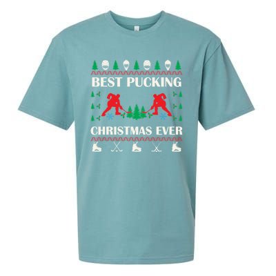 Best Pucking Christmas Ever Hockey Christmas Hockey Lover Gift Sueded Cloud Jersey T-Shirt