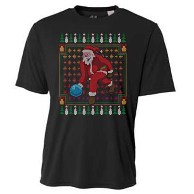 Bowling Pins Claus Santa Bowler Ugly Christmas Sweater Gift Cooling Performance Crew T-Shirt