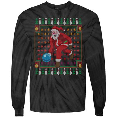 Bowling Pins Claus Santa Bowler Ugly Christmas Sweater Gift Tie-Dye Long Sleeve Shirt