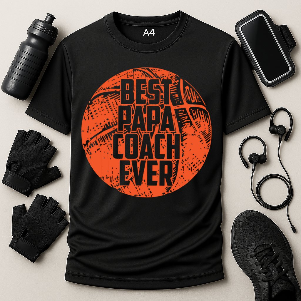 Best Papa Coach Ever Basketball Cool Sports Team Dad Father Cooling Performance Crew T-Shirt