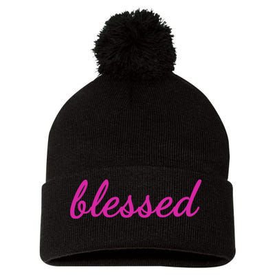 Blessed Pink Christian Pom Pom 12in Knit Beanie