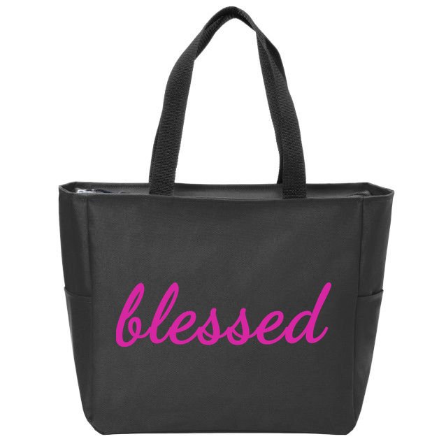 Blessed Pink Christian Zip Tote Bag
