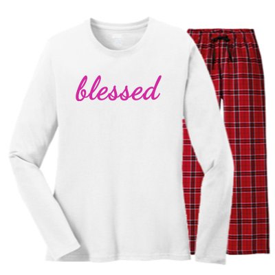 Blessed Pink Christian Women's Long Sleeve Flannel Pajama Set 