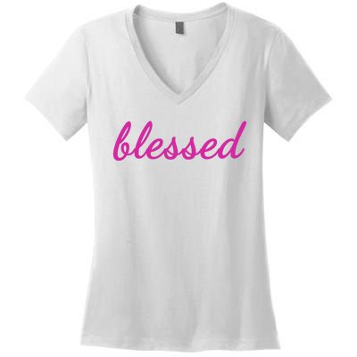 Blessed Pink Christian Women's V-Neck T-Shirt