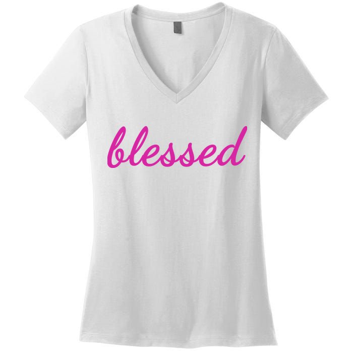 Blessed Pink Christian Women's V-Neck T-Shirt