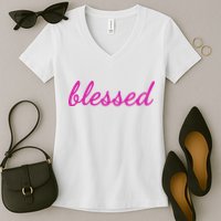 Blessed Pink Christian Women's V-Neck T-Shirt