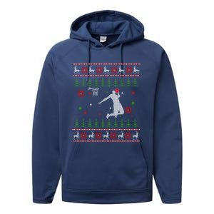 Basketball Player Christmas Cool Ugly Xmas Santa Reindeer Gift Performance Fleece Hoodie