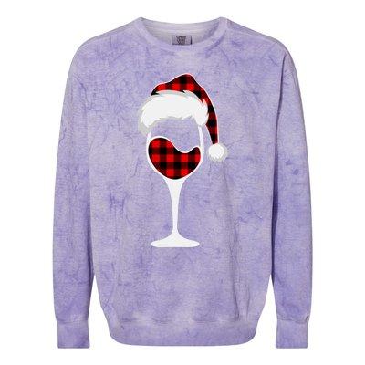 Buffalo Plaid Christmas Wine Glass With Santa Hat Funny Gift Colorblast Crewneck Sweatshirt