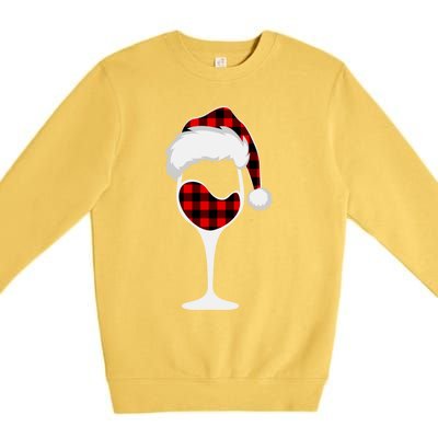 Buffalo Plaid Christmas Wine Glass With Santa Hat Funny Gift Premium Crewneck Sweatshirt