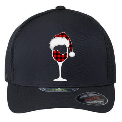 Buffalo Plaid Christmas Wine Glass With Santa Hat Funny Gift Flexfit Unipanel Trucker Cap