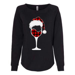 Buffalo Plaid Christmas Wine Glass With Santa Hat Funny Gift Womens California Wash Sweatshirt