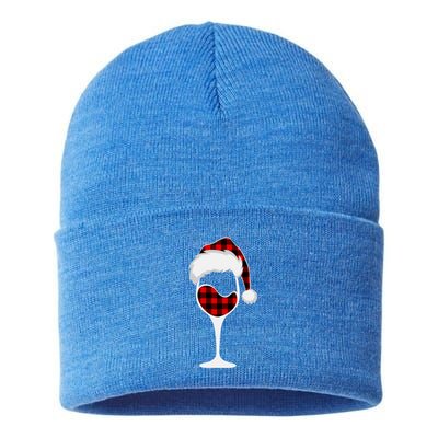 Buffalo Plaid Christmas Wine Glass With Santa Hat Funny Gift Sustainable Knit Beanie