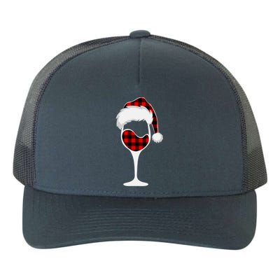 Buffalo Plaid Christmas Wine Glass With Santa Hat Funny Gift Yupoong Adult 5-Panel Trucker Hat