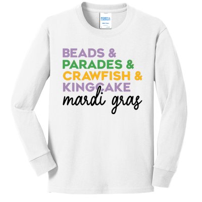 Beads Parades Crawfish Kingcake Mardi Gras Kids Long Sleeve Shirt