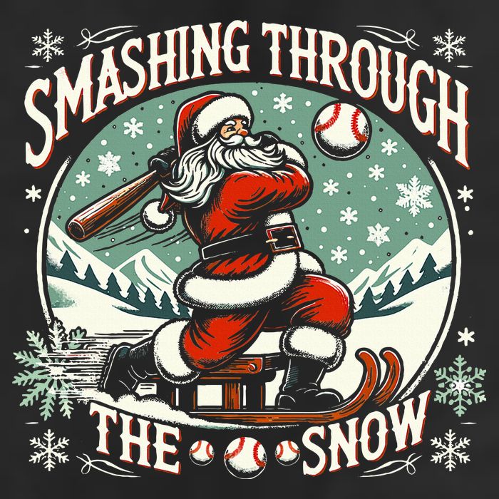 Baseball Player Christmas Santa Smashing Through The Snow  7 Panel Mesh Trucker Snapback Hat