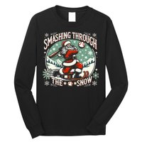 Baseball Player Christmas Santa Smashing Through The Snow  Long Sleeve Shirt