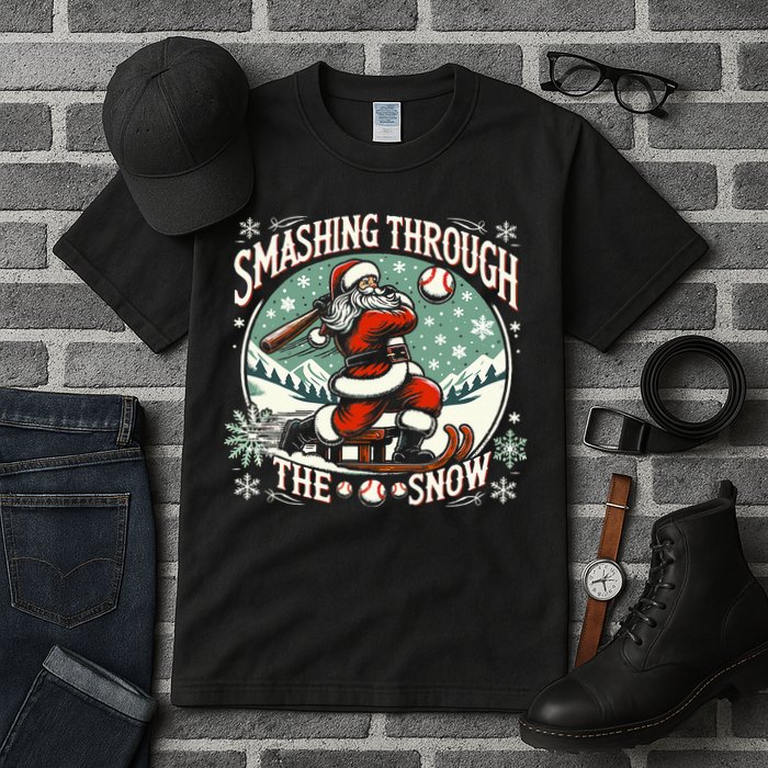 Baseball Player Christmas Santa Smashing Through The Snow  Tall T-Shirt