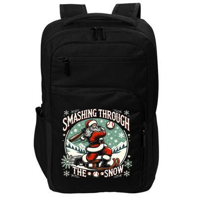 Baseball Player Christmas Santa Smashing Through The Snow  Impact Tech Backpack