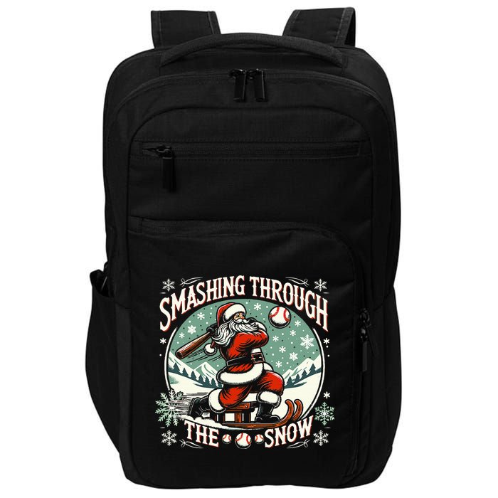 Baseball Player Christmas Santa Smashing Through The Snow  Impact Tech Backpack