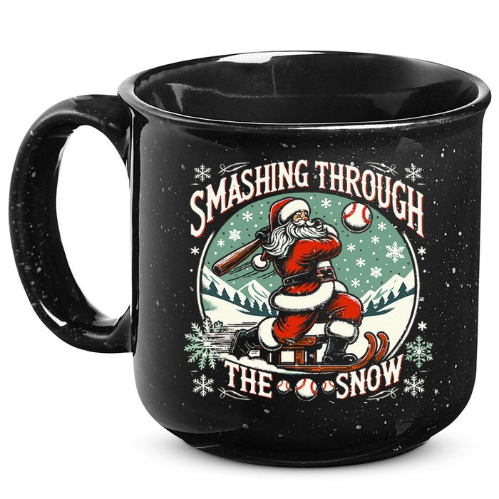 Baseball Player Christmas Santa Smashing Through The Snow  15oz Campfire Ceramic Mug