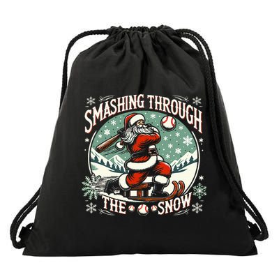 Baseball Player Christmas Santa Smashing Through The Snow  Drawstring Bag
