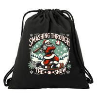 Baseball Player Christmas Santa Smashing Through The Snow  Drawstring Bag