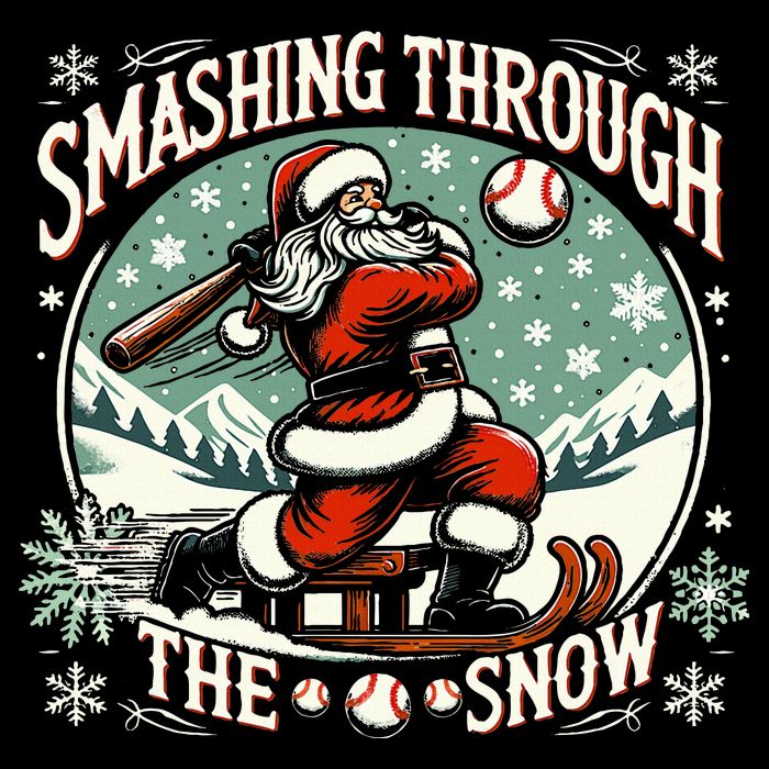 Baseball Player Christmas Santa Smashing Through The Snow  Drawstring Bag