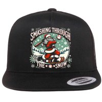 Baseball Player Christmas Santa Smashing Through The Snow  Flat Bill Trucker Hat