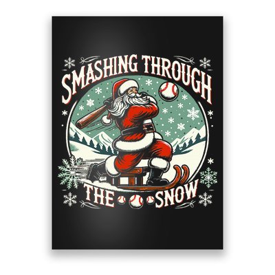 Baseball Player Christmas Santa Smashing Through The Snow  Poster