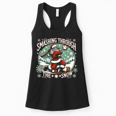 Baseball Player Christmas Santa Smashing Through The Snow  Womens Tank Top