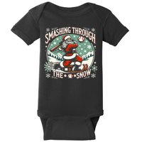Baseball Player Christmas Santa Smashing Through The Snow  Baby Bodysuit