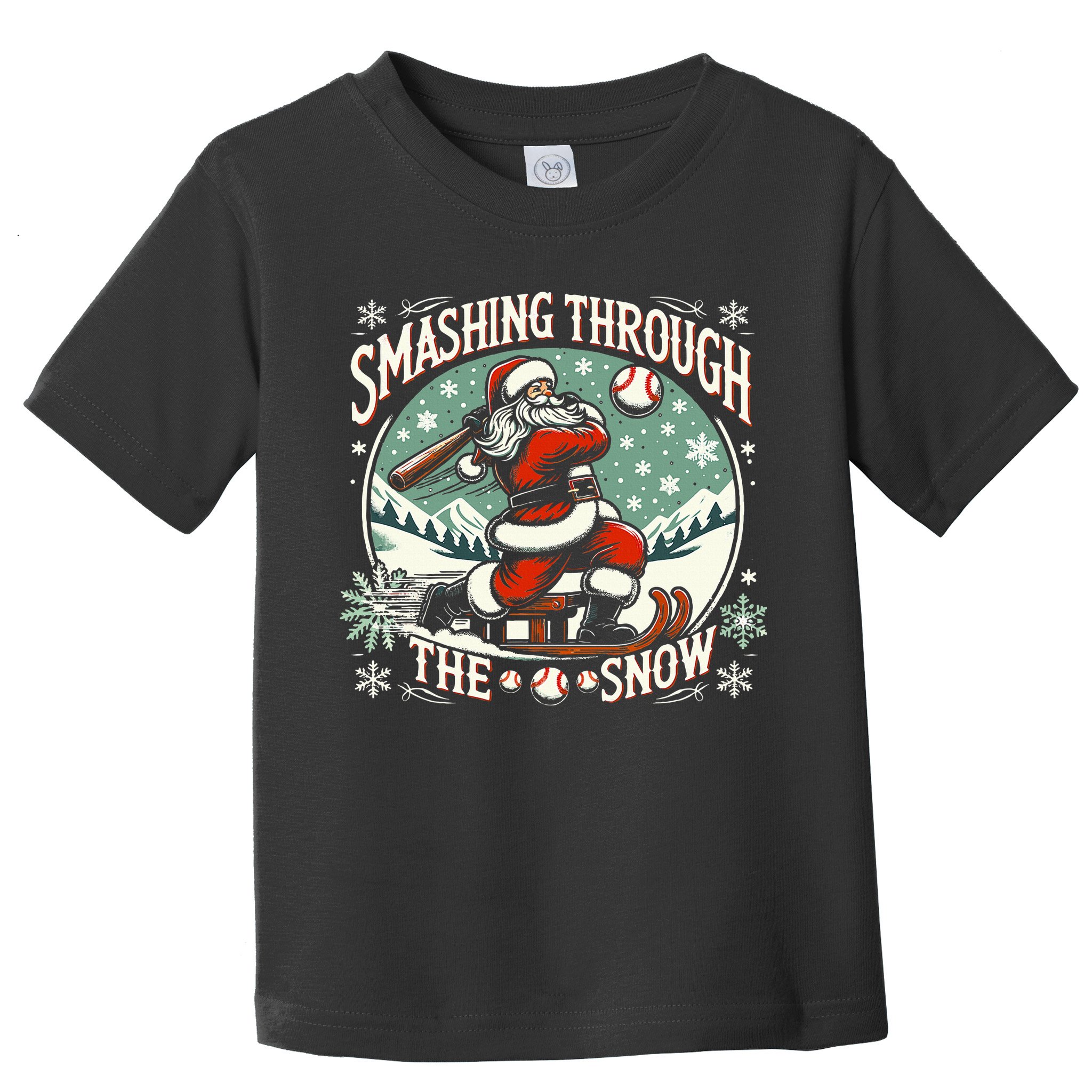 Baseball Player Christmas Santa Smashing Through The Snow  Toddler T-Shirt