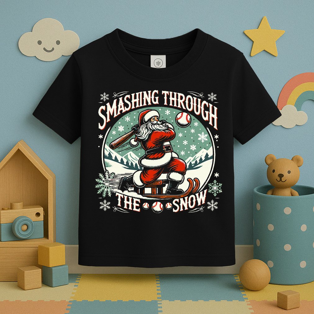 Baseball Player Christmas Santa Smashing Through The Snow  Toddler T-Shirt
