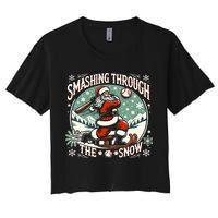 Baseball Player Christmas Santa Smashing Through The Snow  Women's Crop Top Tee