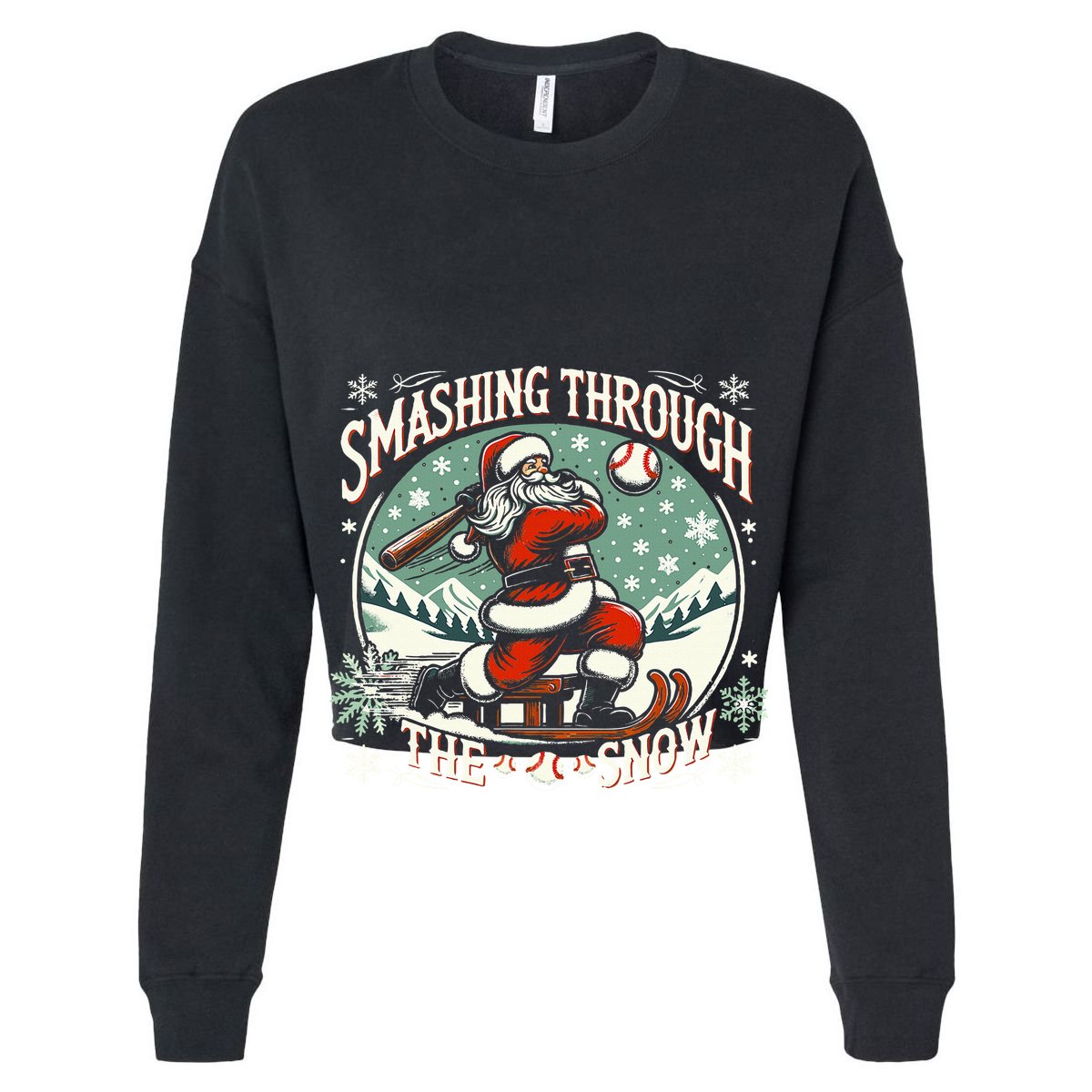 Baseball Player Christmas Santa Smashing Through The Snow  Women's Crop Top Tee