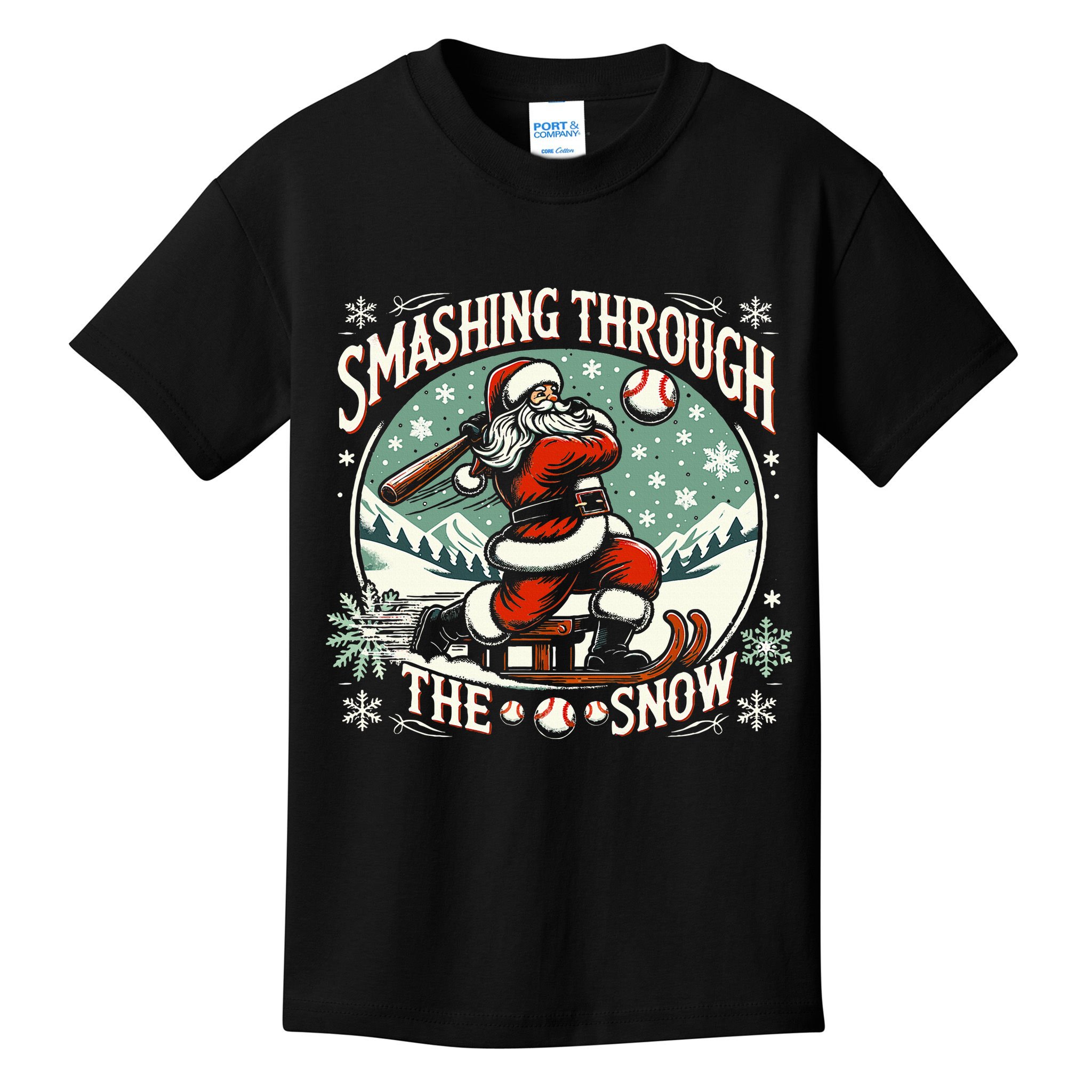 Baseball Player Christmas Santa Smashing Through The Snow  Kids T-Shirt