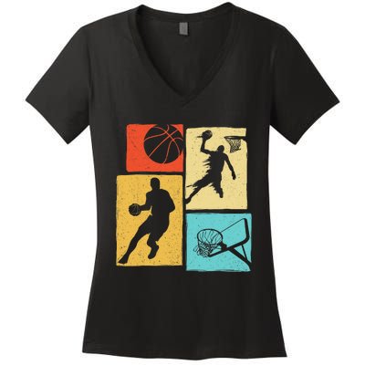 Basketball Players - Colorful Ball Hoop Sports Lover Women's V-Neck T-Shirt