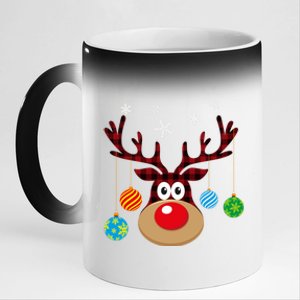 Buffalo Plaid Cute Reindeer Christmas Ornats Snowflakes Gift 11oz Black Color Changing Mug